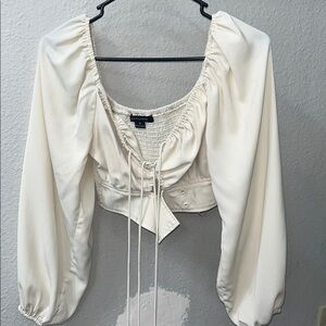 Cream Long Sleeve Ruched Crop Top